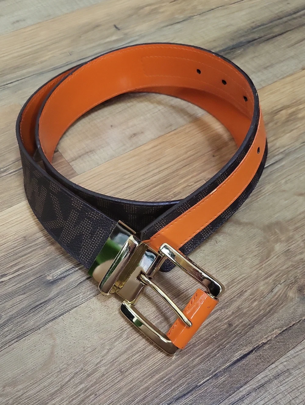 MICHAEL KORS Brown Orange Logi Reversible  Belt